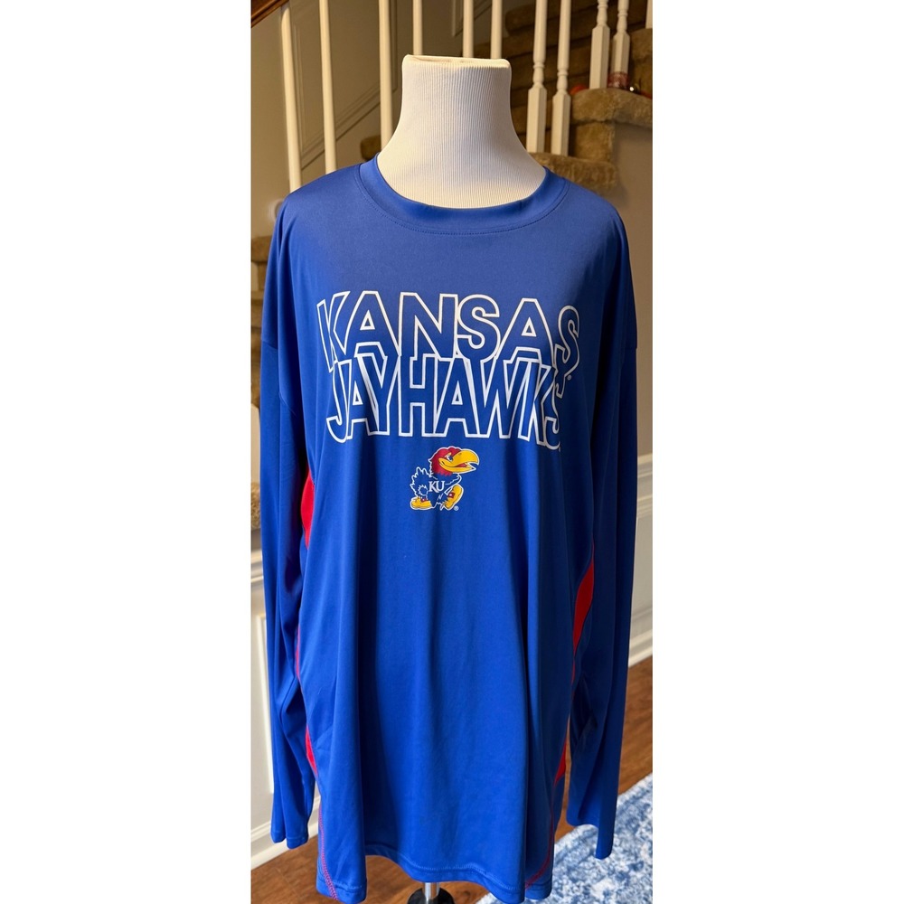 Champion Elite Kansas Jayhawks Long Sleeve Athletic T Shirt Men's 2XL Blue Red